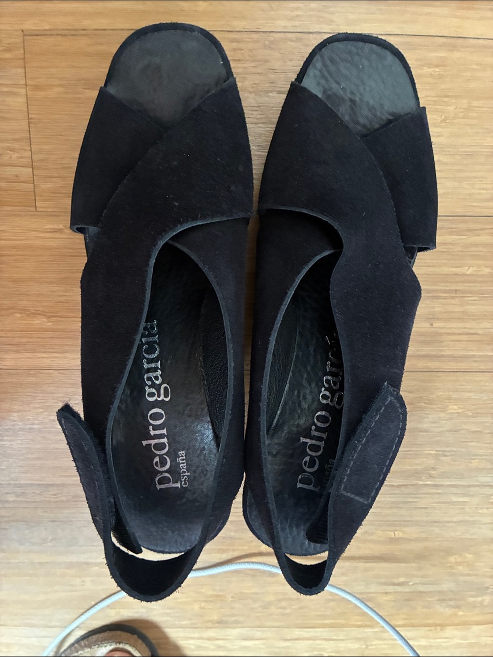 Pedro Garcia Black Suede Slingback Open-Toe Flats